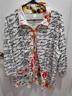 T/O Thomas & Olivia Women's 1XL Zip Up Jacket Handwriting Artsy Art2Wear Boho